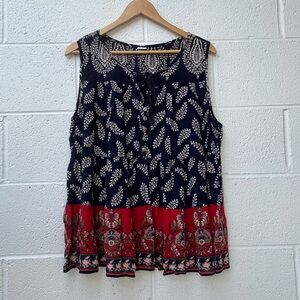 Navy and Red Sleeveless Women's Top